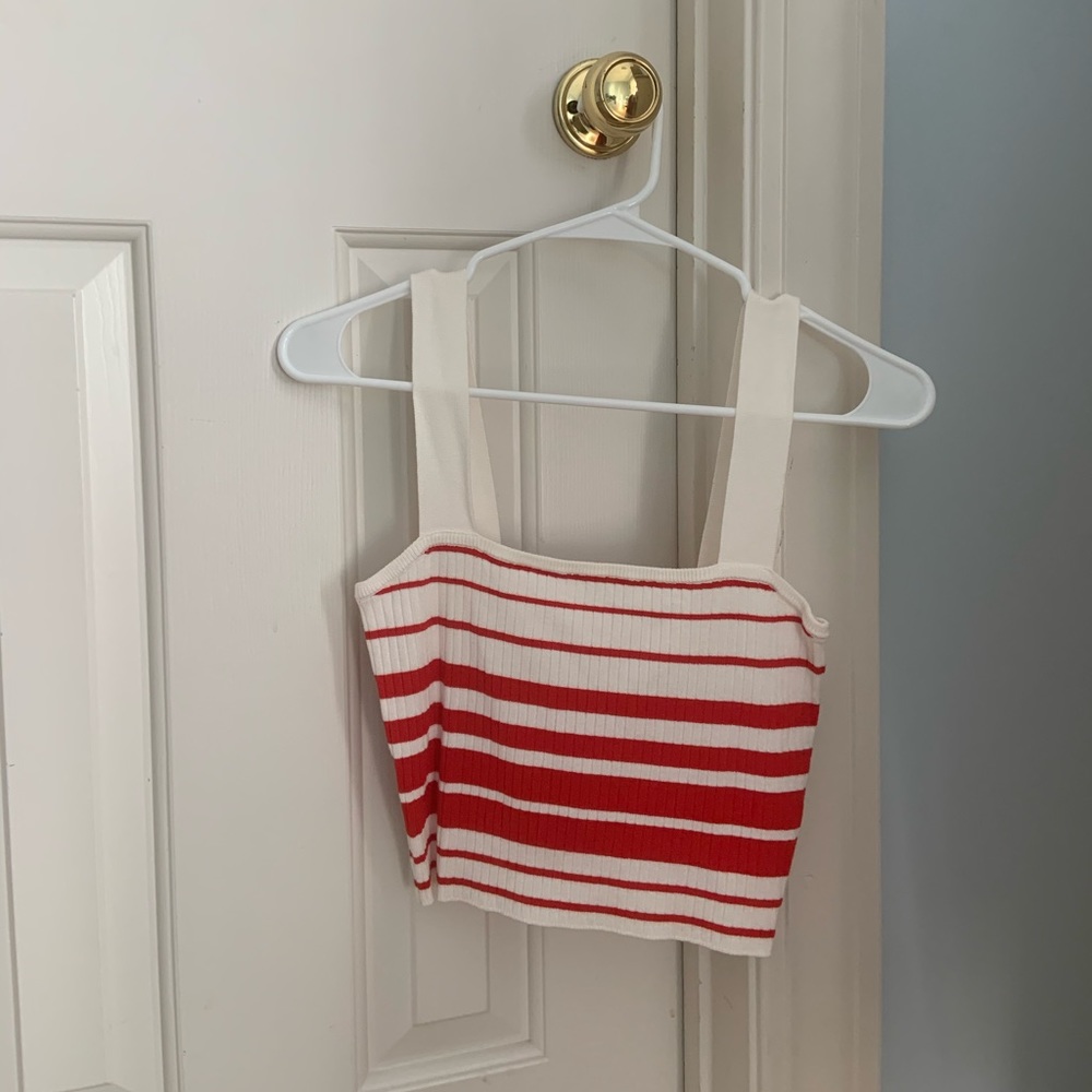 Red & White Striped Crop Top